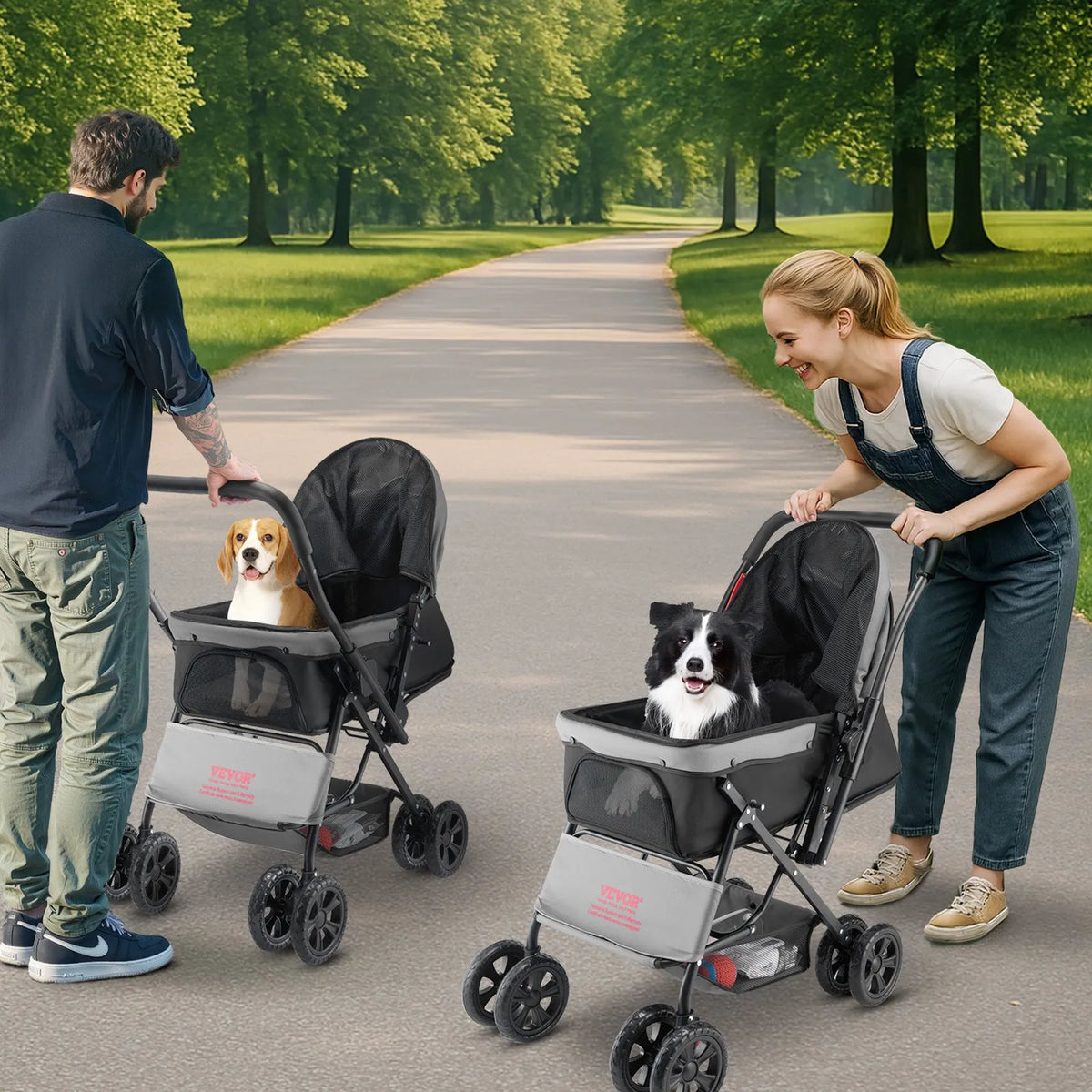 VEVOR Foldable Pet Stroller with 4 Wheels, Mesh Windows and Reversible Handle, up to 20 kg