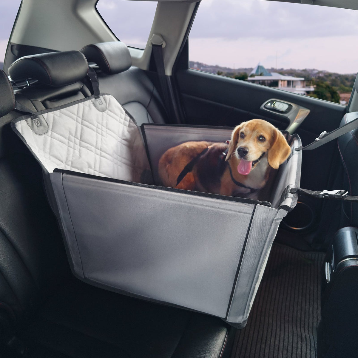 VEVOR Waterproof Dog Car Seat with Support Frame and Safety Leash, for Dogs up to 22 kg, Grey