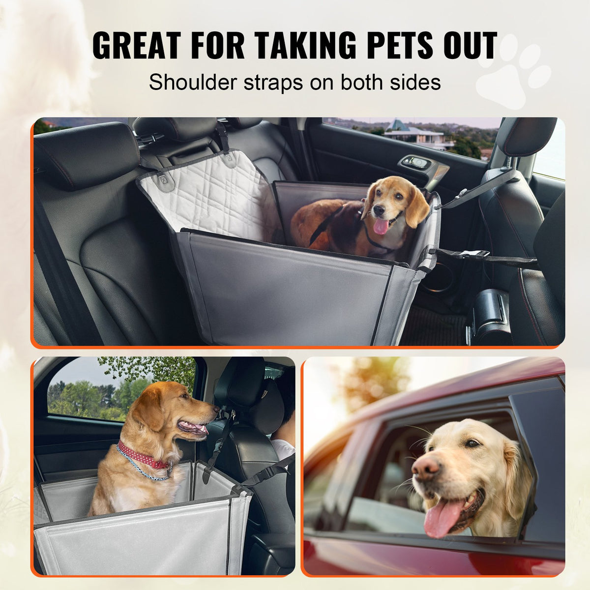 VEVOR Waterproof Dog Car Seat with Support Frame and Safety Leash, for Dogs up to 22 kg, Grey