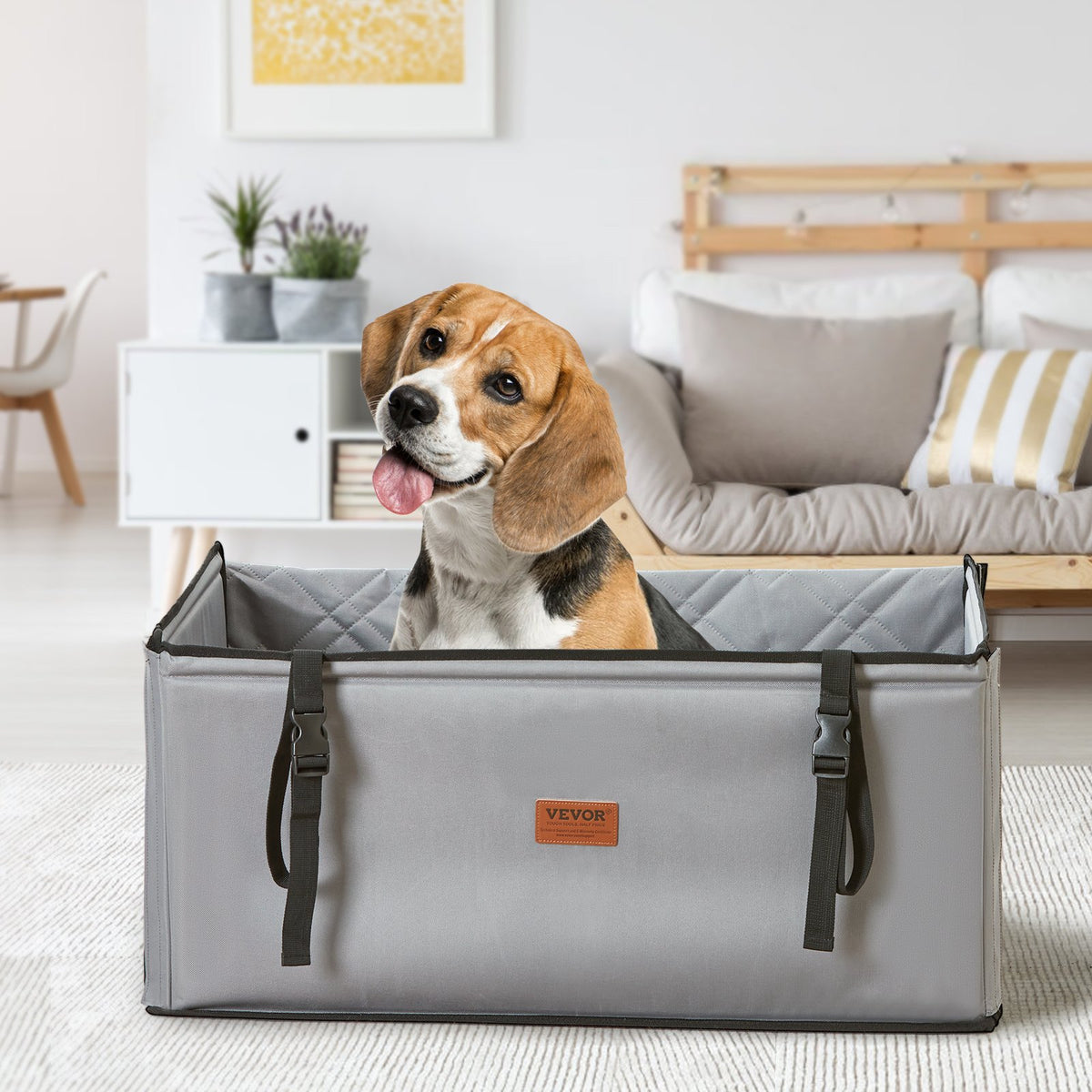 VEVOR Waterproof Dog Car Seat with Support Frame and Safety Leash, for Dogs up to 22 kg, Grey