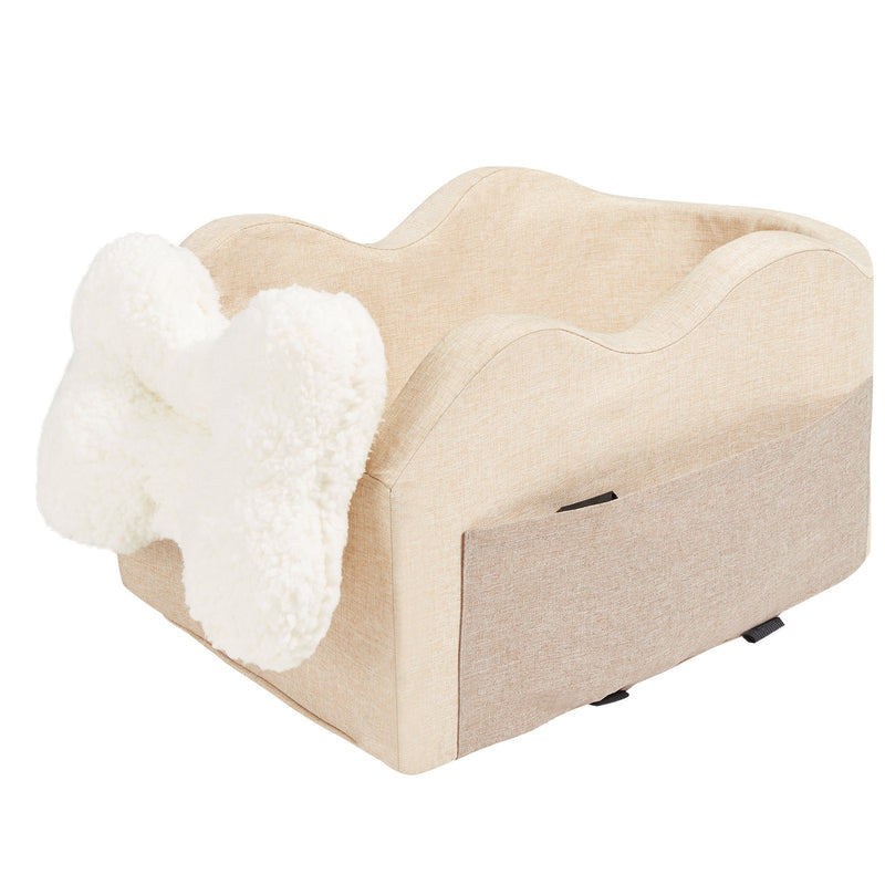 VEVOR paaugstinātais auto sēdeklis maziem suņiem līdz 3,6 kg, novietojams uz centrālās konsoles, gaiši brūns