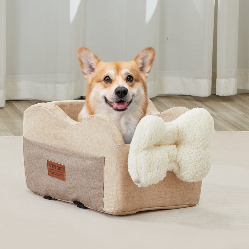 VEVOR paaugstinātais auto sēdeklis maziem suņiem līdz 3,6 kg, novietojams uz centrālās konsoles, gaiši brūns