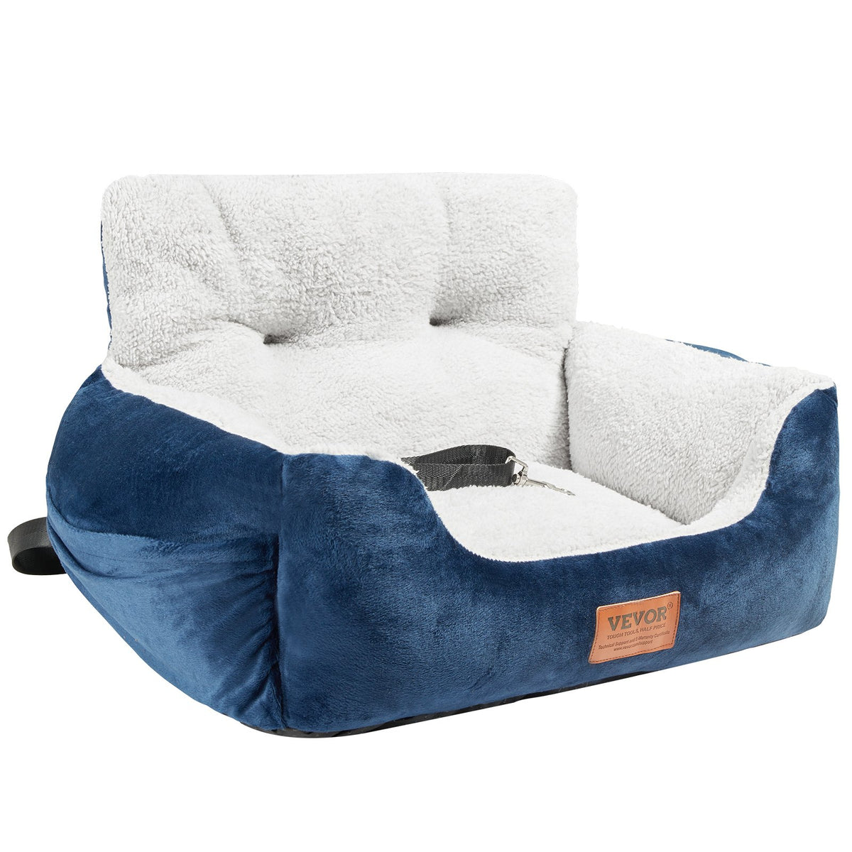 VEVOR koerte autoiste kõrge seljatoe, tasku ja turvarihmaga, koertele kuni 9 kg, sinakashall