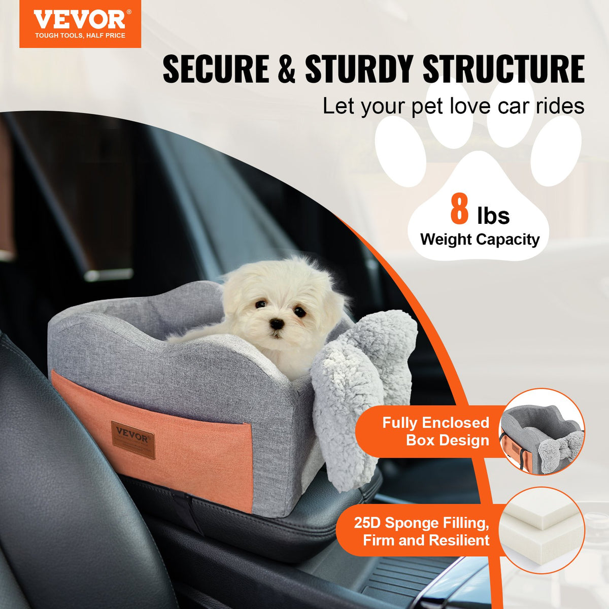 VEVOR Elevated Dog Car Seat for Small Dogs up to 3.6 kg, Centre Console Mounted, Grey