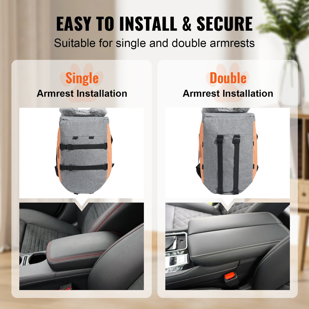 VEVOR Elevated Dog Car Seat for Small Dogs up to 3.6 kg, Centre Console Mounted, Grey