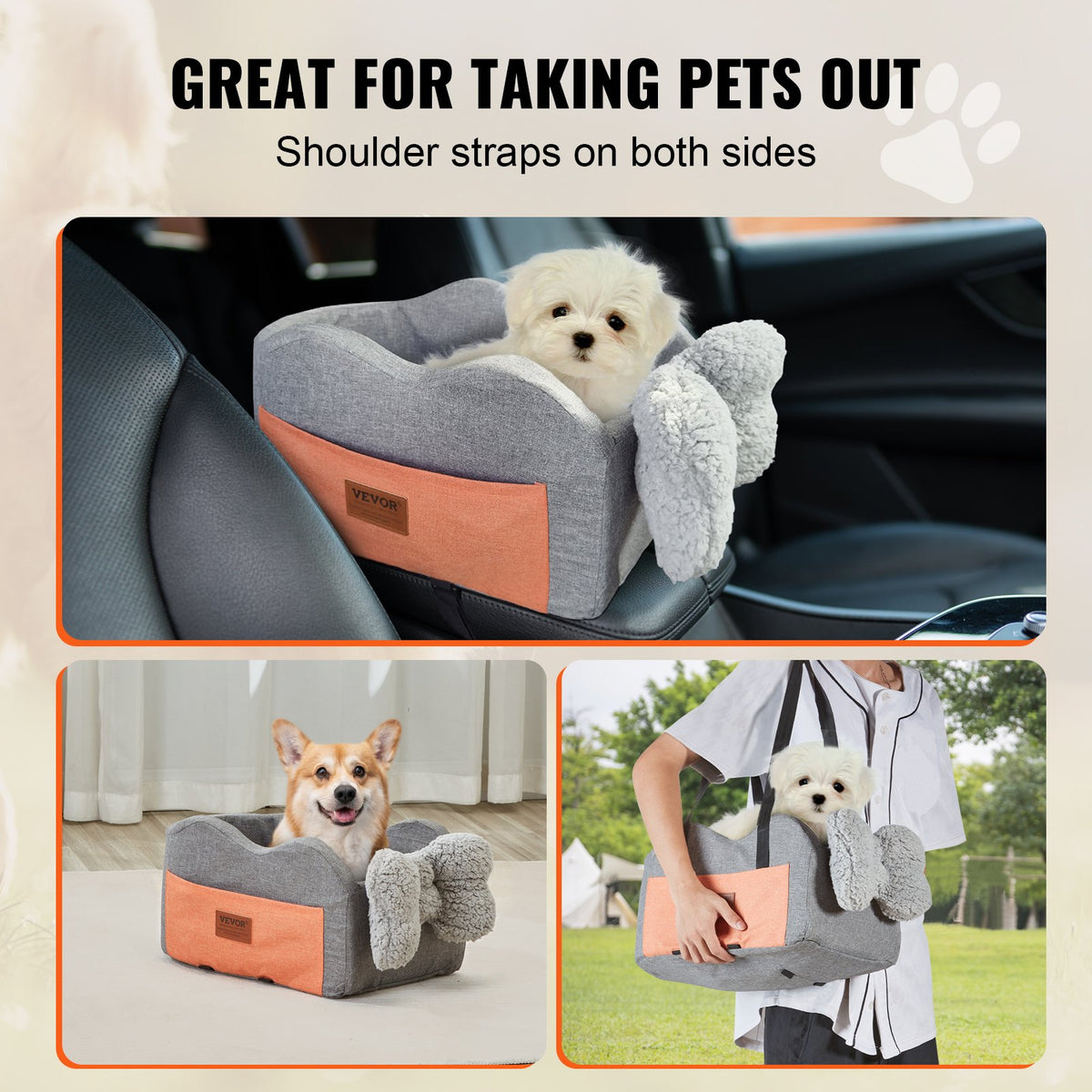 VEVOR Elevated Dog Car Seat for Small Dogs up to 3.6 kg, Centre Console Mounted, Grey
