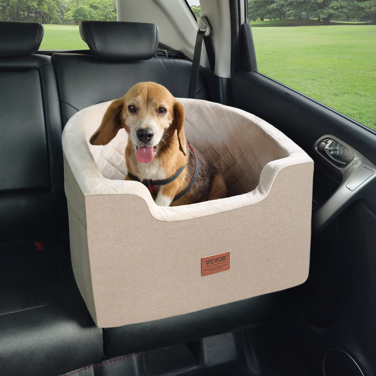 VEVOR Waterproof Dog Car Seat with Pocket and Safety Leash, for Dogs up to 25 kg, Brown