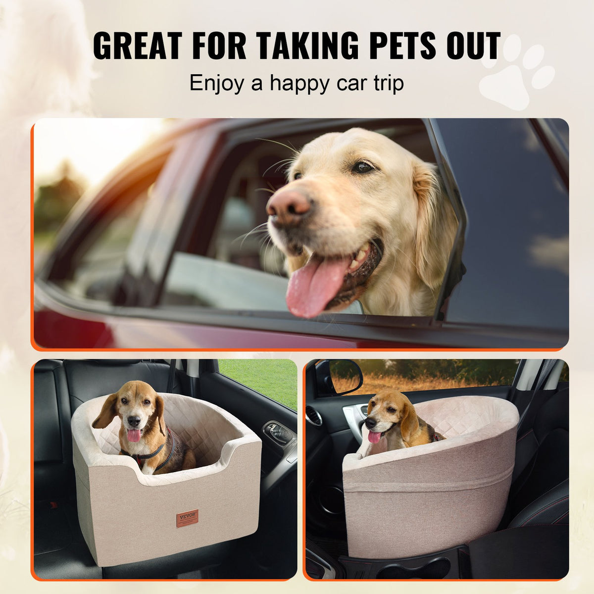 VEVOR Waterproof Dog Car Seat with Pocket and Safety Leash, for Dogs up to 25 kg, Brown
