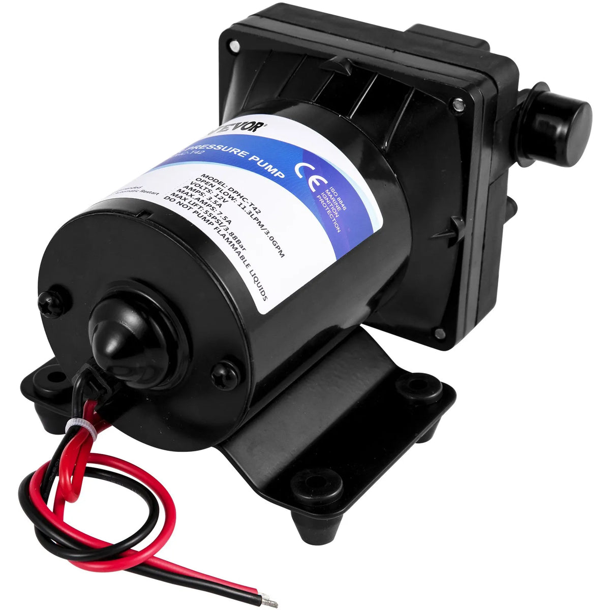 VEVOR Freshwater Pump 12 V, Self-Priming Diaphragm Pump 11 l/min, Pressure up to 3.8 bar, with Pressure Switch and Removable Filter, Suitable for Campers, Caravans, Boats and Garden Watering