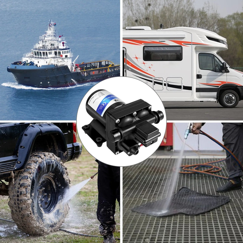 VEVOR saldūdens sūknis 12 V, pašiesūcošs membrānas sūknis 11 l/min, spiediens līdz 3,8 bar, ar spiediena slēdzi un noņemamu filtru, piemērots kemperiem, dzīvojamām piekabēm, laivām un dārza apūdeņošanai