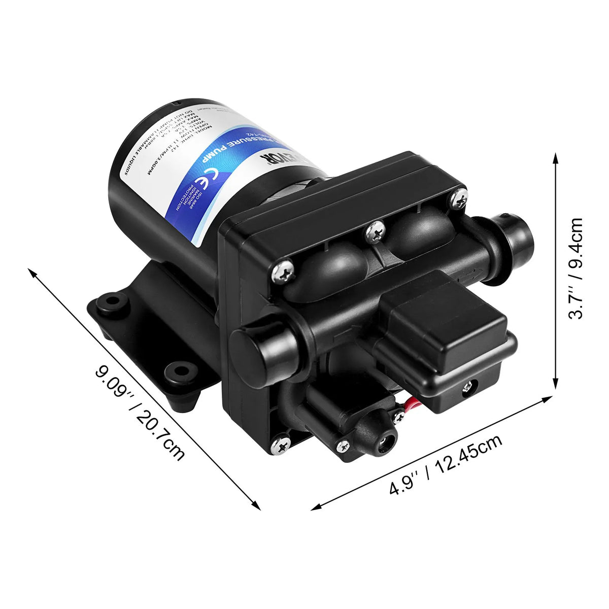 VEVOR Freshwater Pump 12 V, Self-Priming Diaphragm Pump 11 l/min, Pressure up to 3.8 bar, with Pressure Switch and Removable Filter, Suitable for Campers, Caravans, Boats and Garden Watering