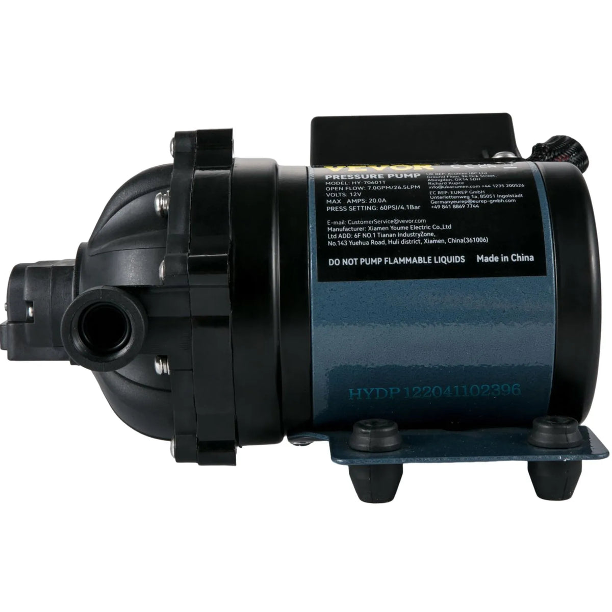 VEVOR Wash Pump, 12 V DC, 26 l/min, Pressure up to 4 bar, Self-Priming Water Pump with 3 m Lift, EPDM Valve, Universal Saltwater Filter and Internal/External Threaded Connection, for Campers, Boats and Yachts