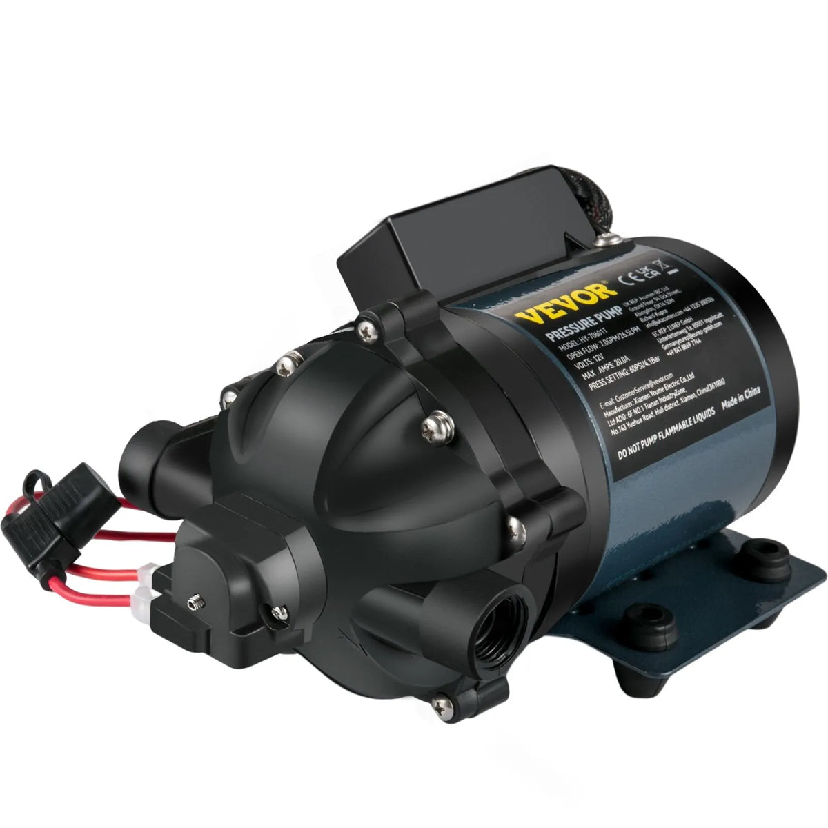 VEVOR Wash Pump, 12 V DC, 26 l/min, Pressure up to 4 bar, Self-Priming Water Pump with 3 m Lift, EPDM Valve, Universal Saltwater Filter and Internal/External Threaded Connection, for Campers, Boats and Yachts