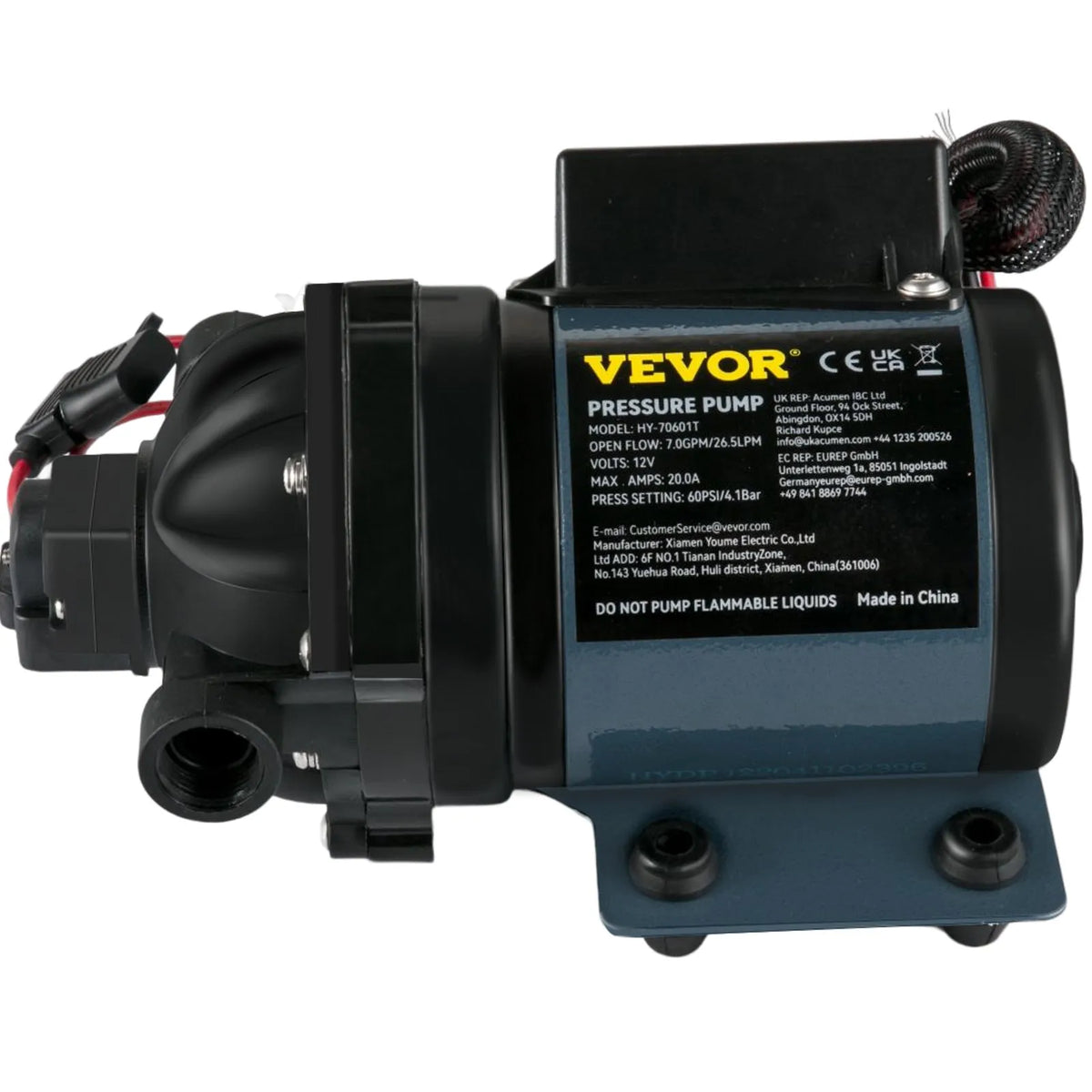 VEVOR Wash Pump, 12 V DC, 26 l/min, Pressure up to 4 bar, Self-Priming Water Pump with 3 m Lift, EPDM Valve, Universal Saltwater Filter and Internal/External Threaded Connection, for Campers, Boats and Yachts