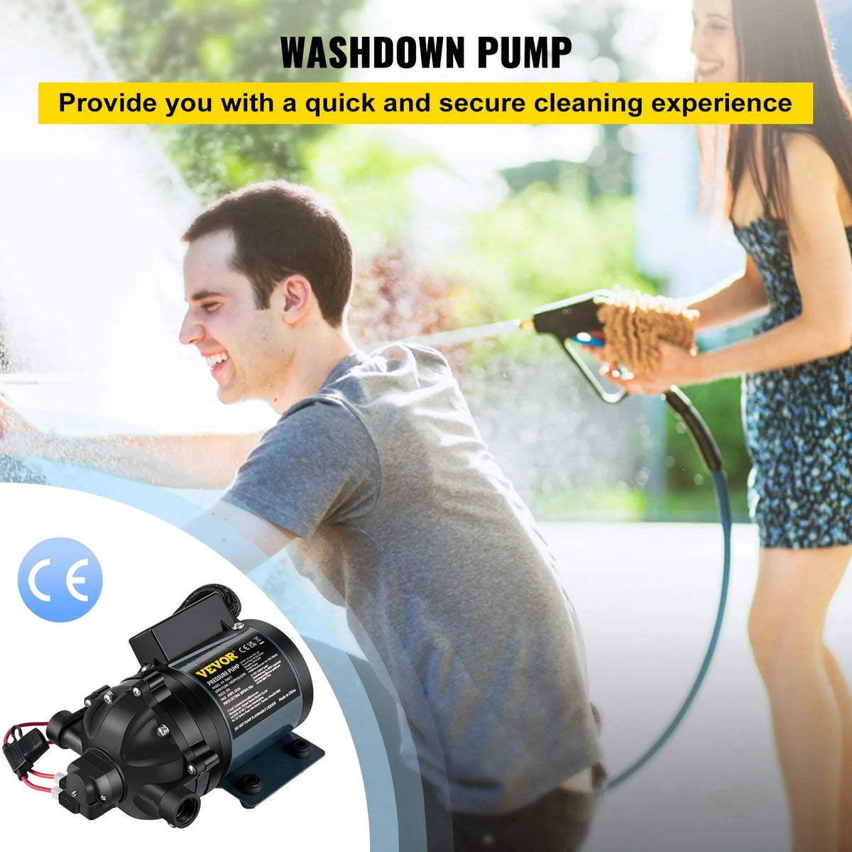 VEVOR Wash Pump, 12 V DC, 26 l/min, Pressure up to 4 bar, Self-Priming Water Pump with 3 m Lift, EPDM Valve, Universal Saltwater Filter and Internal/External Threaded Connection, for Campers, Boats and Yachts