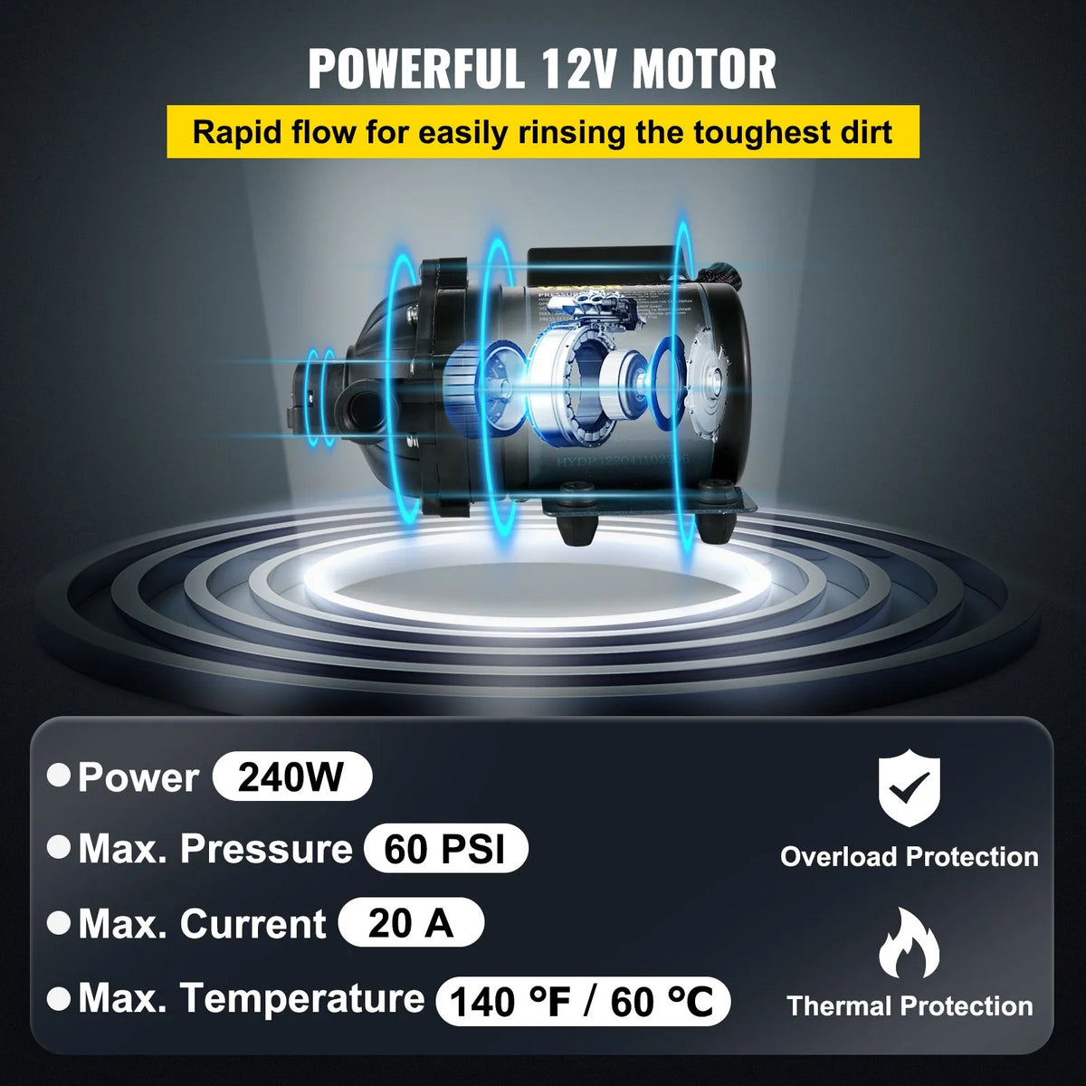 VEVOR Wash Pump, 12 V DC, 26 l/min, Pressure up to 4 bar, Self-Priming Water Pump with 3 m Lift, EPDM Valve, Universal Saltwater Filter and Internal/External Threaded Connection, for Campers, Boats and Yachts