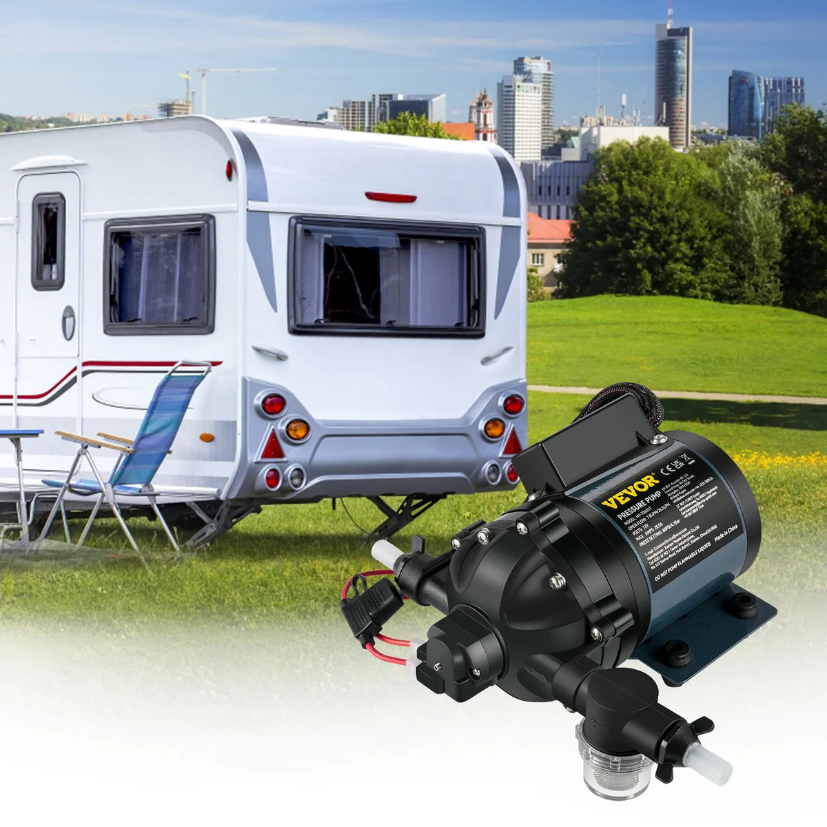 VEVOR Wash Pump, 12 V DC, 26 l/min, Pressure up to 4 bar, Self-Priming Water Pump with 3 m Lift, EPDM Valve, Universal Saltwater Filter and Internal/External Threaded Connection, for Campers, Boats and Yachts