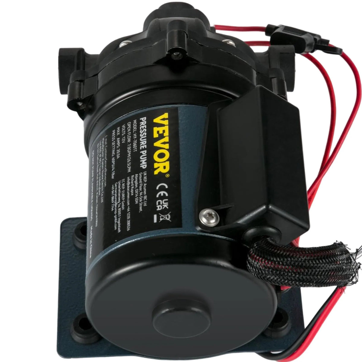 VEVOR Wash Pump, 12 V DC, 26 l/min, Pressure up to 4 bar, Self-Priming Water Pump with 3 m Lift, EPDM Valve, Universal Saltwater Filter and Internal/External Threaded Connection, for Campers, Boats and Yachts