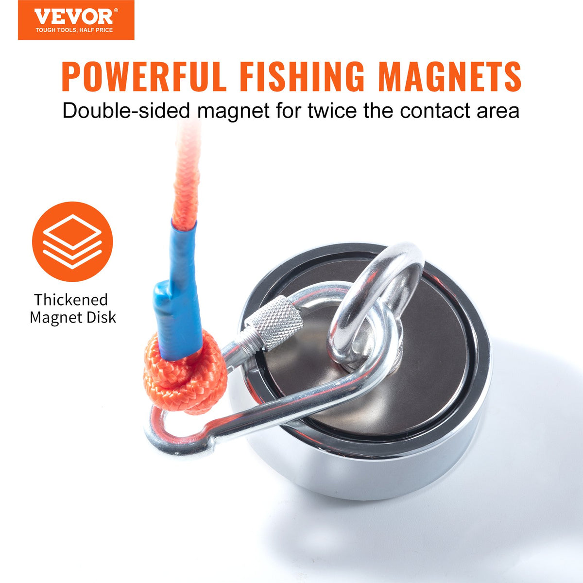 VEVOR Magnetic Fishing Kit with 545 kg Pulling Force, Double-Sided, Ø 75 mm, with Rope, Hook, Gloves, Waterproof Case, Eyebolt and Carabiner