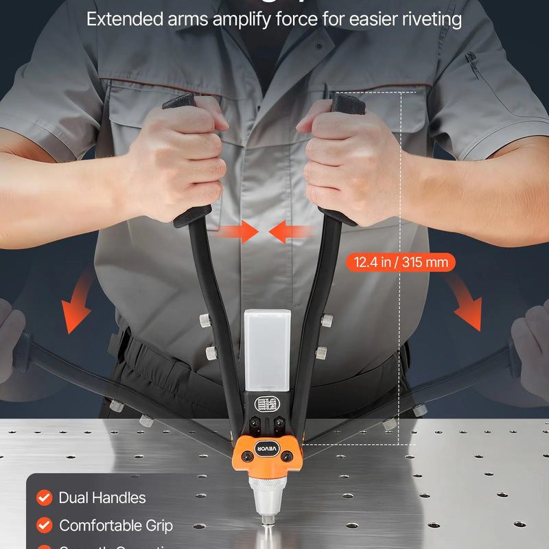 VEVOR manuālās kniedēšanas pistoles komplekts, ar 230 aklajām kniedēm, divroku kniedētājs ar 5 maināmiem uzgaļiem, 5 urbjiem un pārnēsāšanas koferi metāla, auto, mājas un DIY darbiem