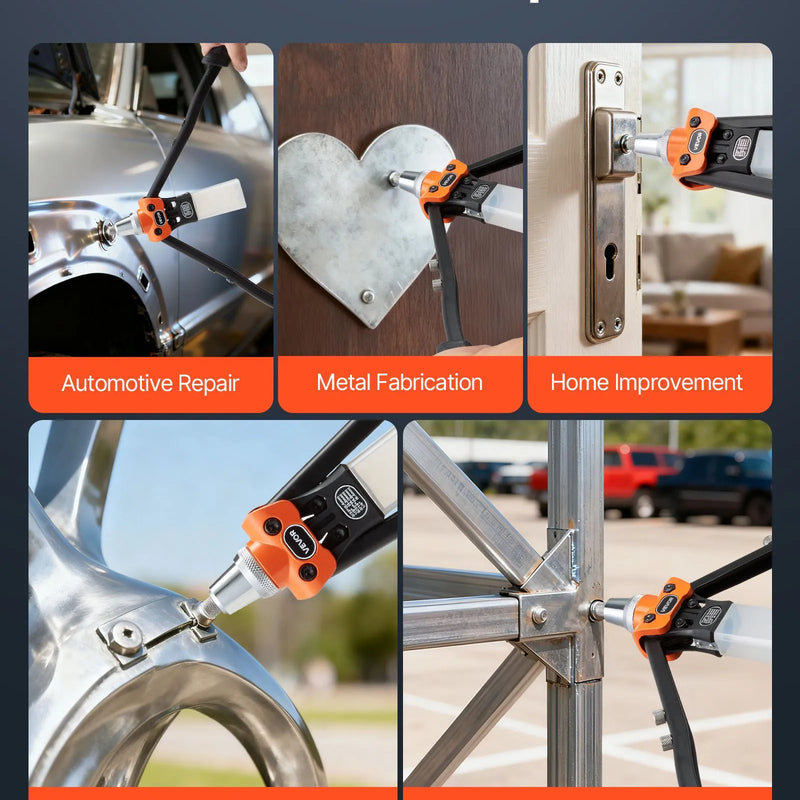 VEVOR manuālās kniedēšanas pistoles komplekts, ar 230 aklajām kniedēm, divroku kniedētājs ar 5 maināmiem uzgaļiem, 5 urbjiem un pārnēsāšanas koferi metāla, auto, mājas un DIY darbiem