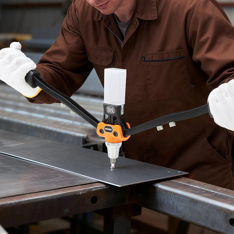 VEVOR manuālās kniedēšanas pistoles komplekts, ar 230 aklajām kniedēm, divroku kniedētājs ar 5 maināmiem uzgaļiem, 5 urbjiem un pārnēsāšanas koferi metāla, auto, mājas un DIY darbiem