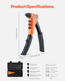 VEVOR Rokas kniežu pistole ar 200 aklajām kniedēm, 4 maināmiem uzgaļiem un 4 urbjiem, ar pārnēsājamu koferi, metālam un auto darbiem