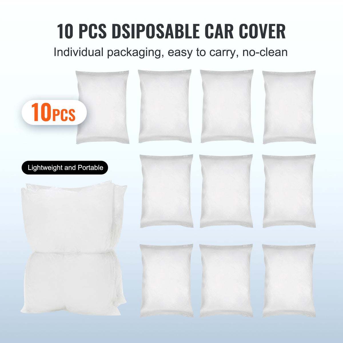 VEVOR Transparent Plastic Car Covers, 10 Pieces, Disposable, 6.7 × 3.7 m, Waterproof and Dustproof, Suitable for Indoor and Outdoor Use, Universal Size