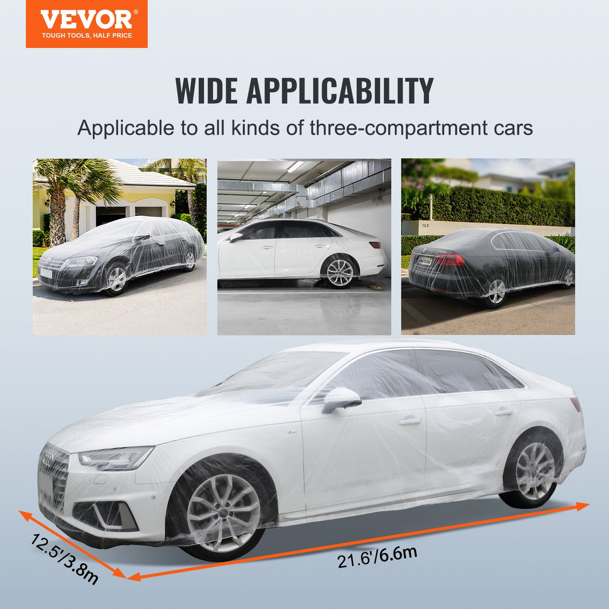 VEVOR Transparent Plastic Car Covers, 10 Pieces, Disposable, 6.7 × 3.7 m, Waterproof and Dustproof, Suitable for Indoor and Outdoor Use, Universal Size