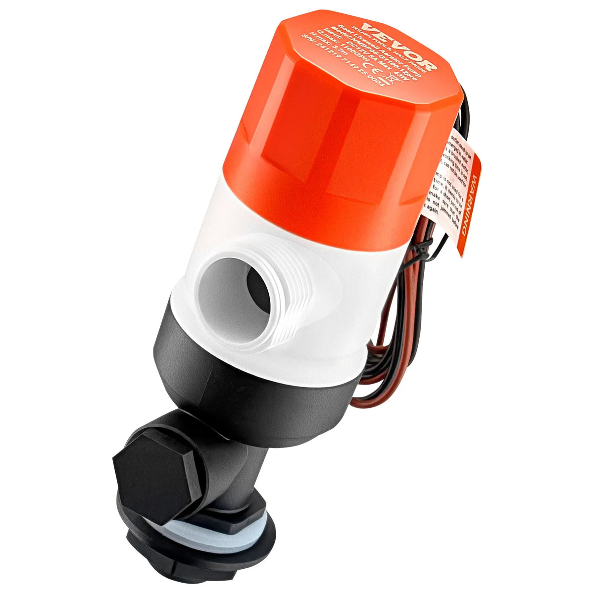 VEVOR 12 V Boat Livewell Aerator Pump, 69 l/min Flow Rate, Straight Design with Dual Inlet, Corrosion-Resistant ABA Housing and Removable Motor Cartridge Module, Suitable for Freshwater and Saltwater