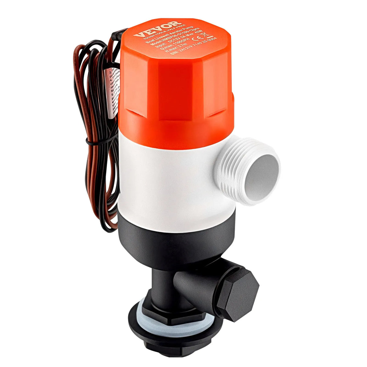 VEVOR 12 V Boat Livewell Aerator Pump, 69 l/min Flow Rate, Straight Design with Dual Inlet, Corrosion-Resistant ABA Housing and Removable Motor Cartridge Module, Suitable for Freshwater and Saltwater