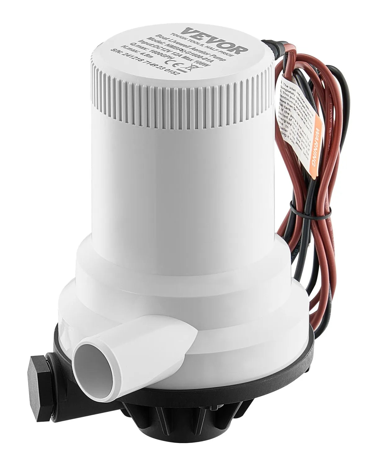 VEVOR 12 V Live Fish Tank Aerator Pump for Boats, 101 l/min Flow Rate, Straight Pump with Dual Inlet, Corrosion-Resistant ABA Housing and Removable Motor Cartridge, Suitable for Freshwater and Saltwater