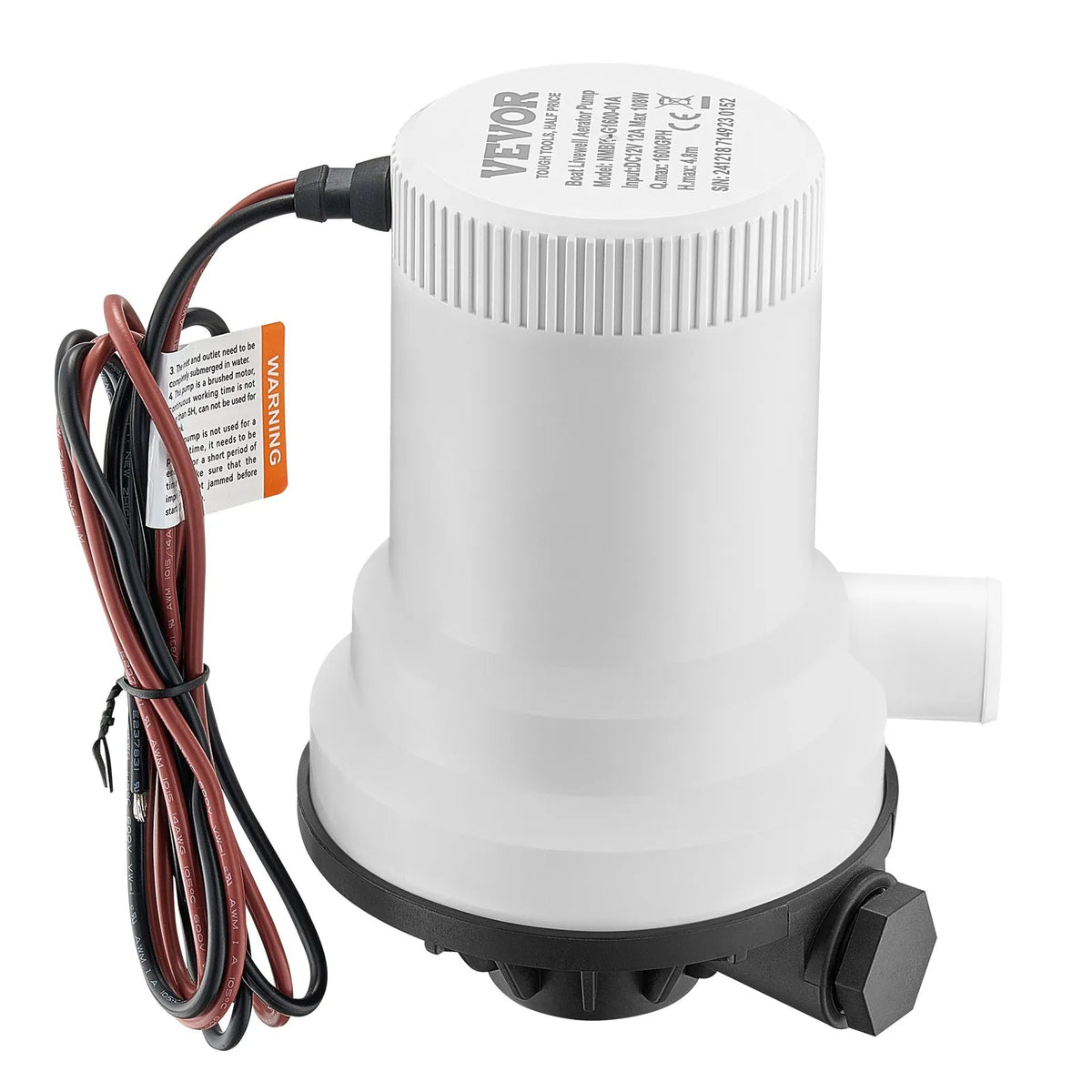 VEVOR 12 V Live Fish Tank Aerator Pump for Boats, 101 l/min Flow Rate, Straight Pump with Dual Inlet, Corrosion-Resistant ABA Housing and Removable Motor Cartridge, Suitable for Freshwater and Saltwater