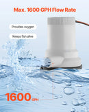 VEVOR 12 V laivas dzīvo zivju tvertnes aeratora sūknis, plūsma 101 l/min, taisnas konstrukcijas sūknis ar dubultu ieplūdi, korozijizturīgs ABA korpuss un noņemama motora kasetne, piemērots saldūdenim un sālsūdenim