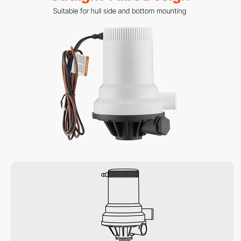 VEVOR 12 V laivas dzīvo zivju tvertnes aeratora sūknis, plūsma 101 l/min, taisnas konstrukcijas sūknis ar dubultu ieplūdi, korozijizturīgs ABA korpuss un noņemama motora kasetne, piemērots saldūdenim un sālsūdenim