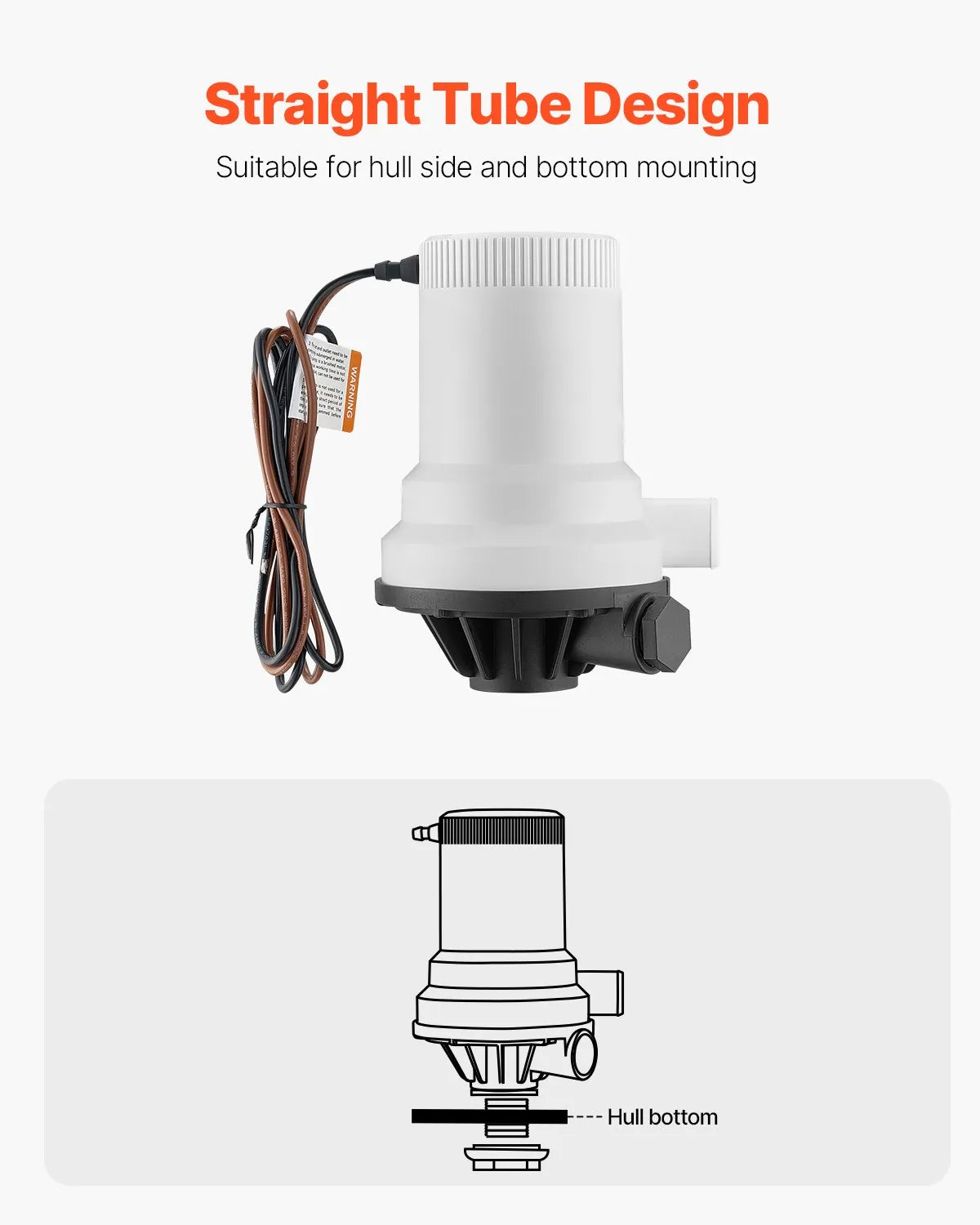 VEVOR 12 V Live Fish Tank Aerator Pump for Boats, 101 l/min Flow Rate, Straight Pump with Dual Inlet, Corrosion-Resistant ABA Housing and Removable Motor Cartridge, Suitable for Freshwater and Saltwater