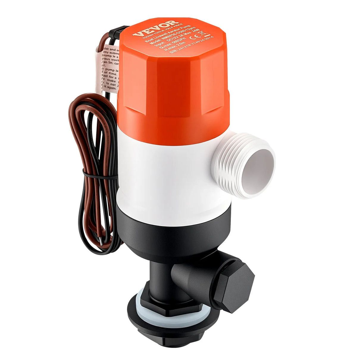 VEVOR 12 V Live Bait Tank Aerator Pump, 32 l/min Flow Rate, Straight Pump with Dual Inlet, Corrosion-Resistant ABA Housing and Removable Motor Cartridge, Suitable for Freshwater and Saltwater