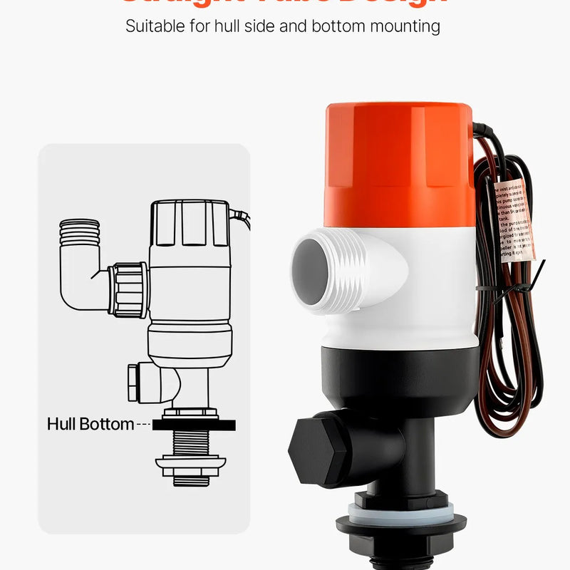 VEVOR 12 V laivas dzīvo zivju tvertnes aeratora sūknis, plūsma 32 l/min, taisnas konstrukcijas sūknis ar dubultu ieplūdi, korozijizturīgs ABA korpuss un noņemama motora kasetne, piemērots saldūdenim un sālsūdenim