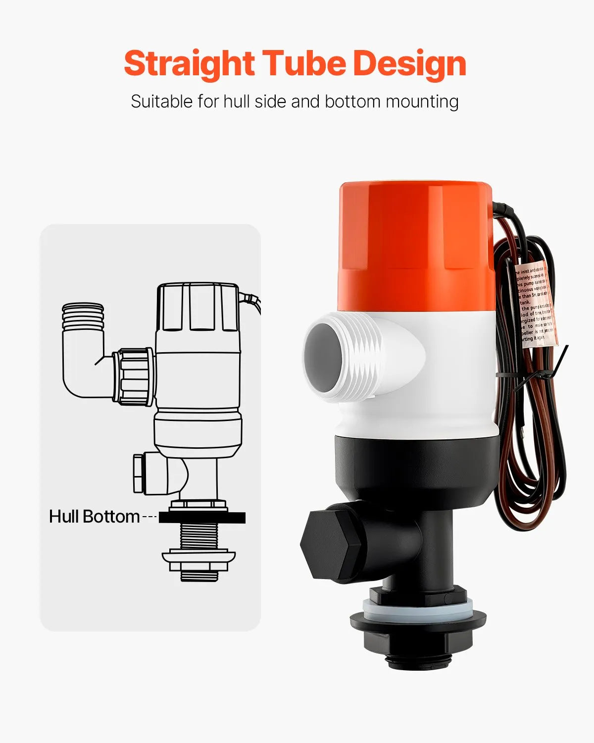 VEVOR 12 V Live Bait Tank Aerator Pump, 32 l/min Flow Rate, Straight Pump with Dual Inlet, Corrosion-Resistant ABA Housing and Removable Motor Cartridge, Suitable for Freshwater and Saltwater