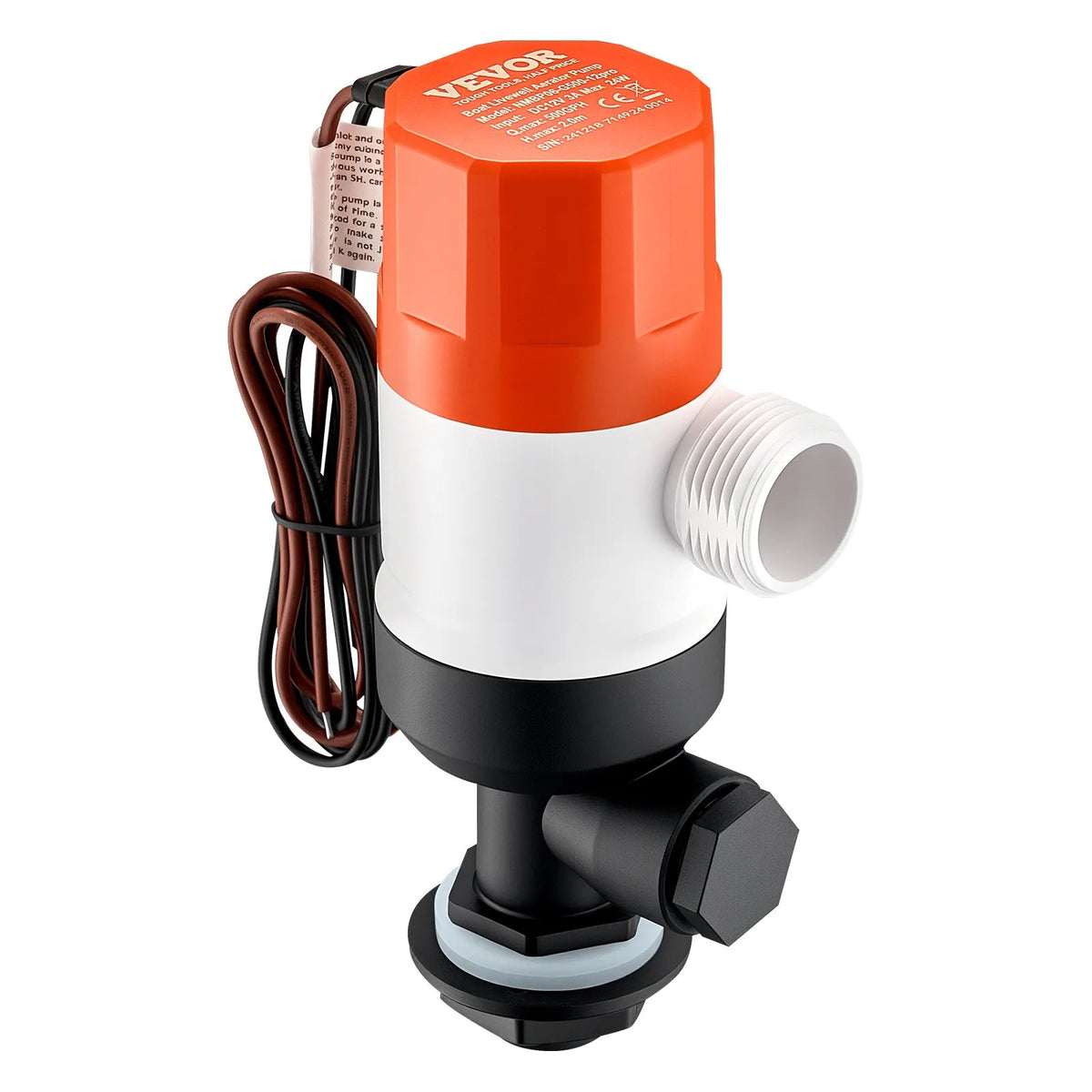 VEVOR 12 V Live Bait Tank Aerator Pump, 32 l/min Flow Rate, Straight Pump with Dual Inlet, Corrosion-Resistant ABA Housing and Removable Motor Cartridge, Suitable for Freshwater and Saltwater