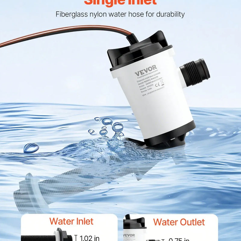 VEVOR 12 V laivas dzīvo zivju tvertnes aeratora sūknis, plūsma 50 l/min, 90° konstrukcija ar noņemamu motoru, korozijizturīgs iegremdējams ēsmas tvertnes sūknis, piemērots saldūdenim un sālsūdenim