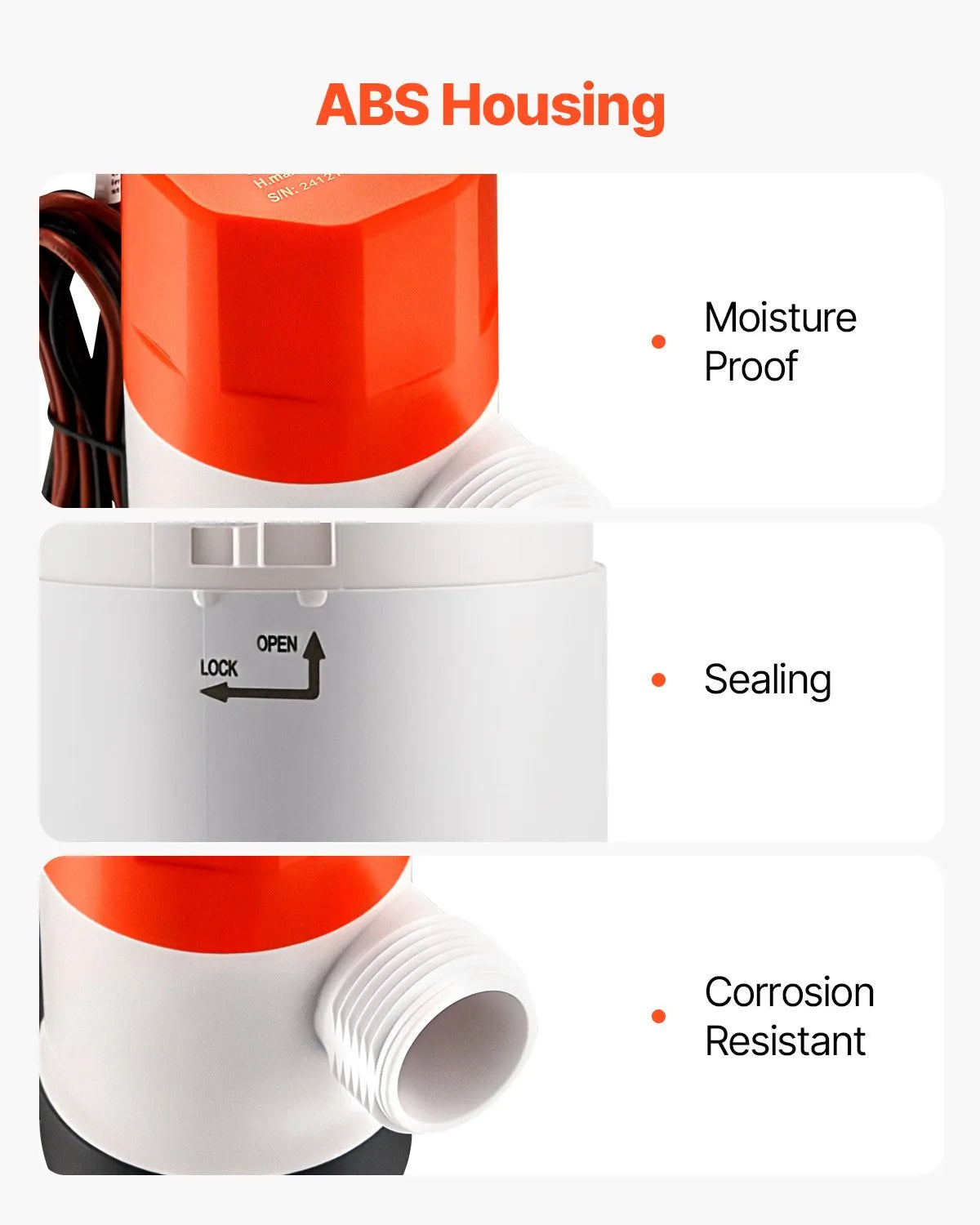 VEVOR Straight Structure Live Fish Tank Aerator Pump, 50 l/min Flow Rate, Dual Inlet, Corrosion-Resistant ABA Housing and Removable Motor Cartridge, Suitable for Freshwater and Saltwater