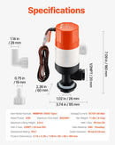 VEVOR taisnas konstrukcijas dzīvo zivju tvertnes aeratora sūknis, plūsma 50 l/min, ar dubultu ieplūdi, korozijizturīgu ABA korpusu un noņemamu motora kasetni, piemērots saldūdenim un sālsūdenim