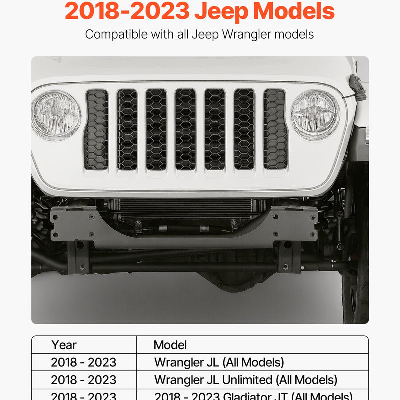 Vinčas stiprinājums piekabes āķim Jeep Wrangler JL/JLU un Gladiator JT modeļiem (2018–2023), 2 montāžas atveres, pulverkrāsots tērauds, melns