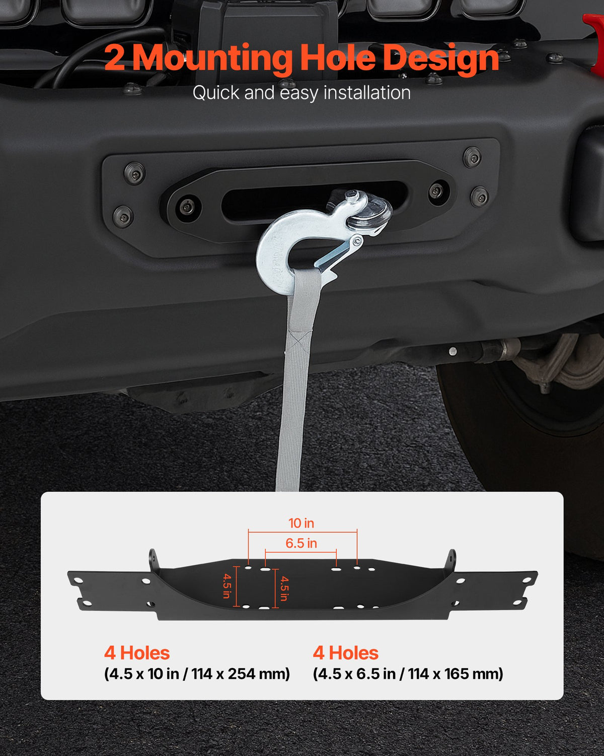 Vinčas stiprinājums piekabes āķim Jeep Wrangler JL/JLU un Gladiator JT modeļiem (2018–2023), 2 montāžas atveres, pulverkrāsots tērauds, melns - ZEMLETES.LV