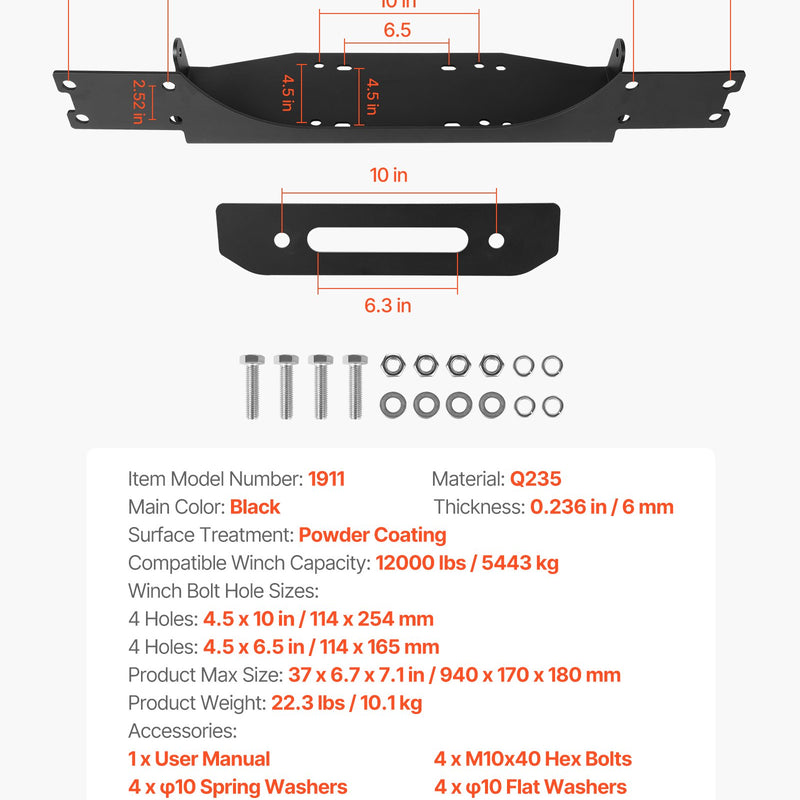 Vinčas stiprinājums piekabes āķim Jeep Wrangler JL/JLU un Gladiator JT modeļiem (2018–2023), 2 montāžas atveres, pulverkrāsots tērauds, melns