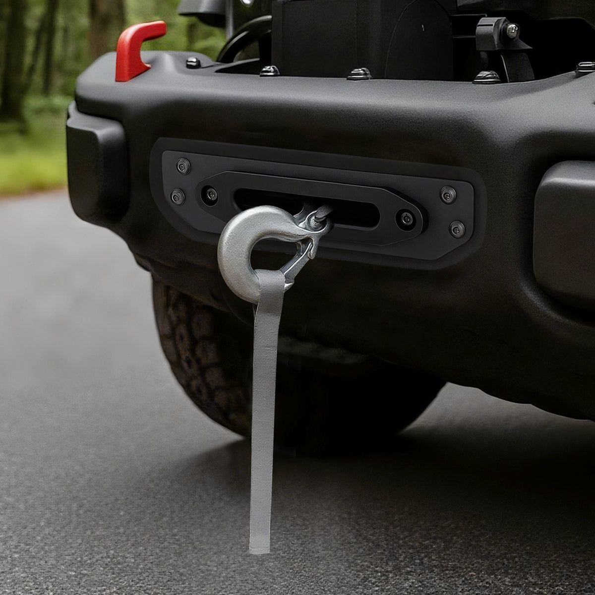 Vinčas stiprinājums piekabes āķim Jeep Wrangler JL/JLU un Gladiator JT modeļiem (2018–2023), 2 montāžas atveres, pulverkrāsots tērauds, melns - ZEMLETES.LV