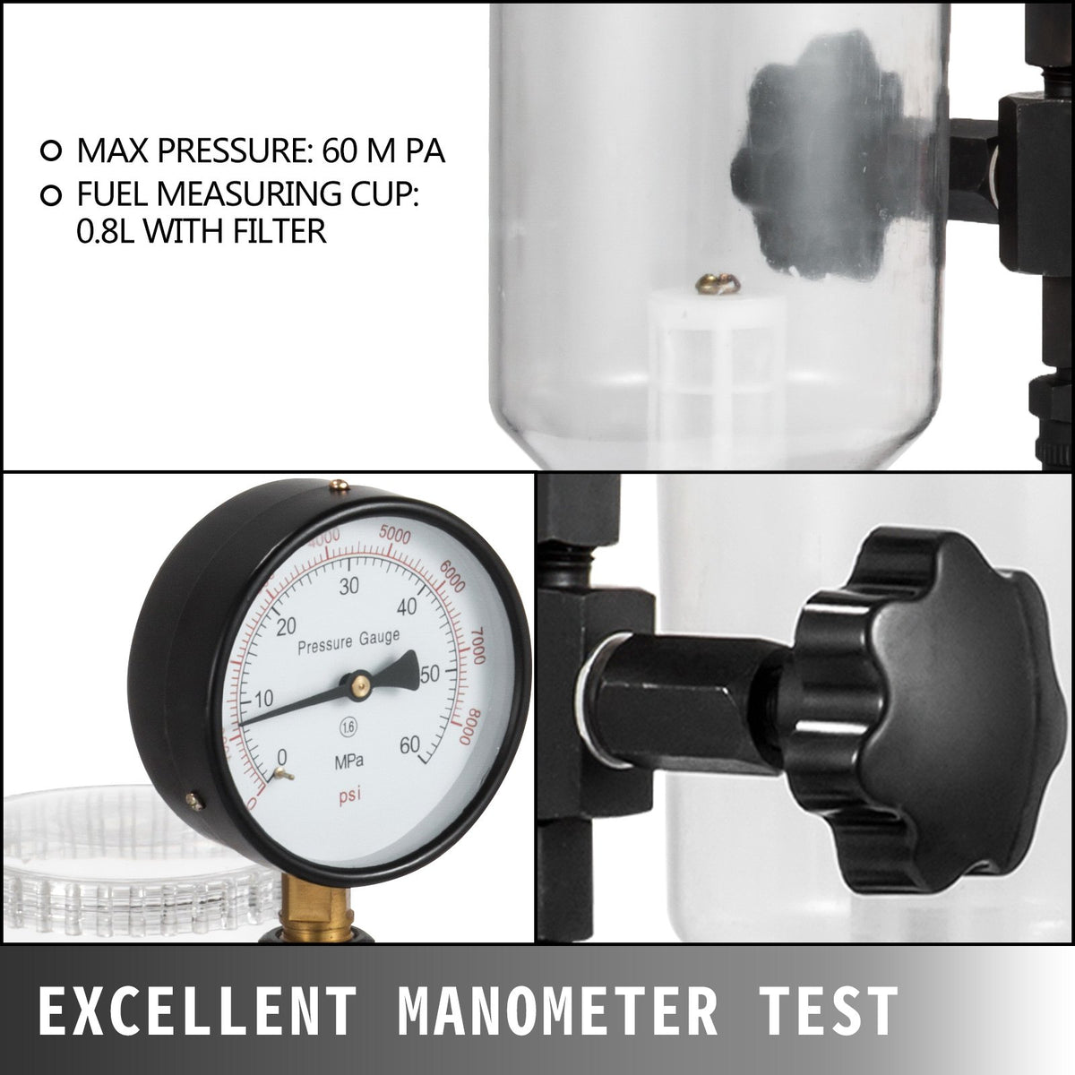VEVOR MOPHORN 400 bar / 6000 PSI diesel fuel injector tester with dual gauge for injector pressure adjustment and testing
