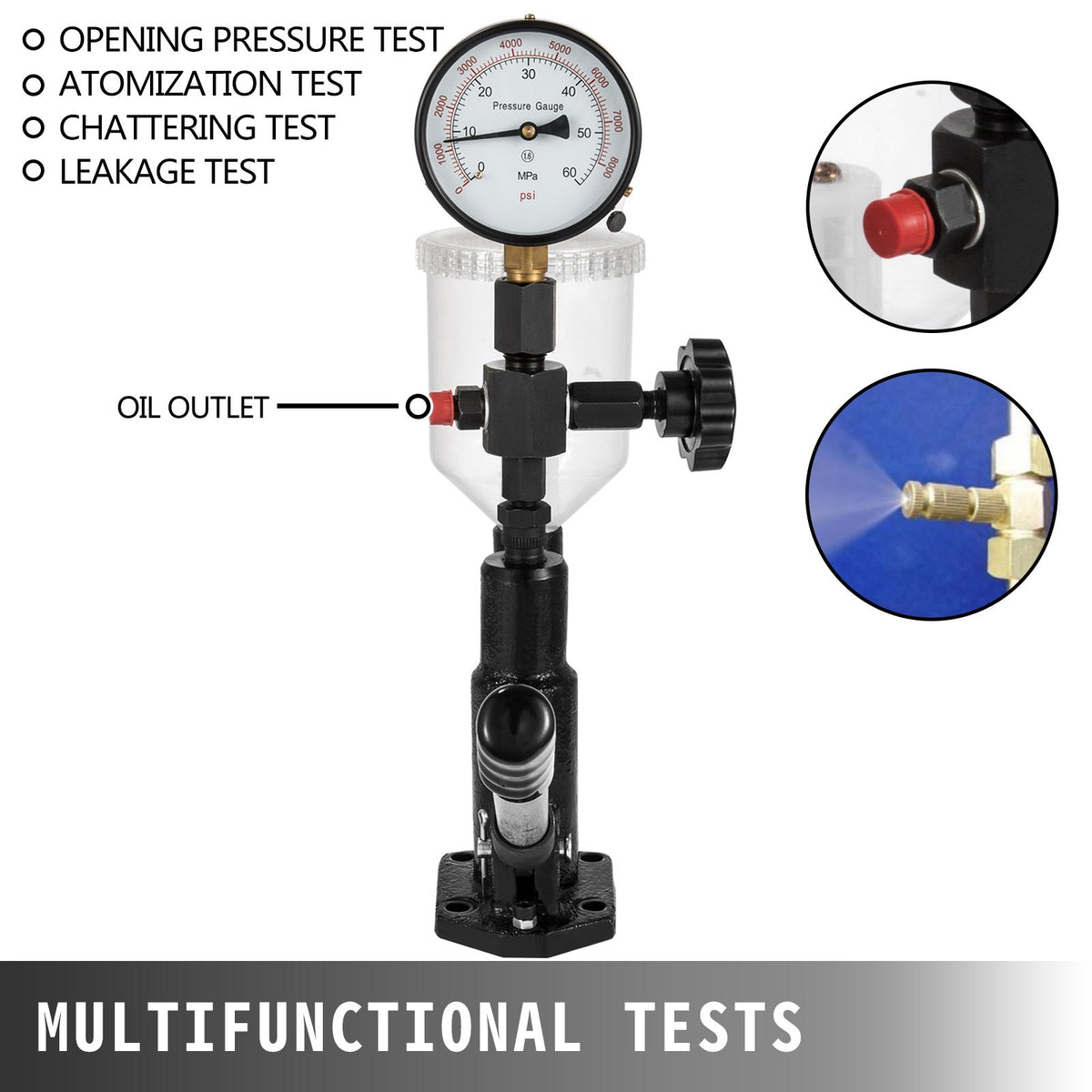 VEVOR MOPHORN 400 bar / 6000 PSI diesel fuel injector tester with dual gauge for injector pressure adjustment and testing