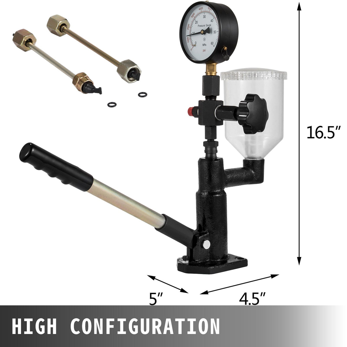 VEVOR MOPHORN 400 bar / 6000 PSI diesel fuel injector tester with dual gauge for injector pressure adjustment and testing